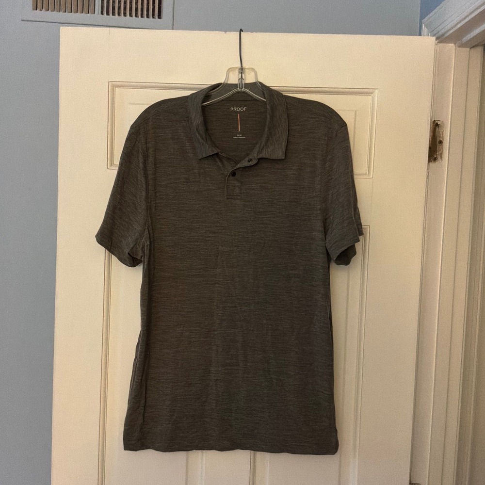 Proof 72-Hour Merino Polo Shirt Charcoal Heather Gray Large Travel Tech Tee